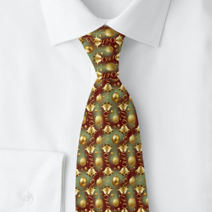 Corbata Bolitas de Navidad doradas y campanas