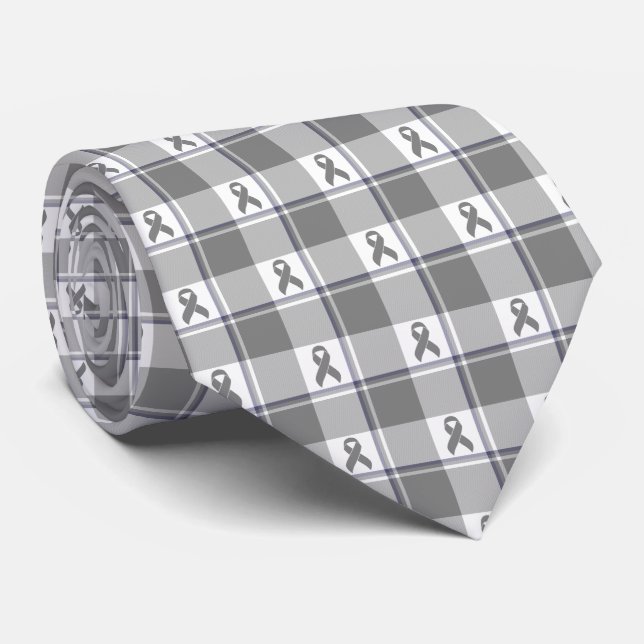 Corbata Bone Cancer Awareness Plaid Gray Ribbon (Enrollado)