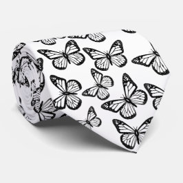 Corbata Bonito Cute Elegante Patrón de Mariposa Blanco Neg