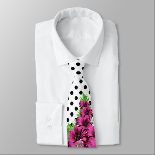 Corbata Bonito Flores rosadas Punto de Polka
