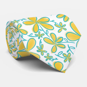 Corbata Bonito verano Patrón de flores amarillas y turques