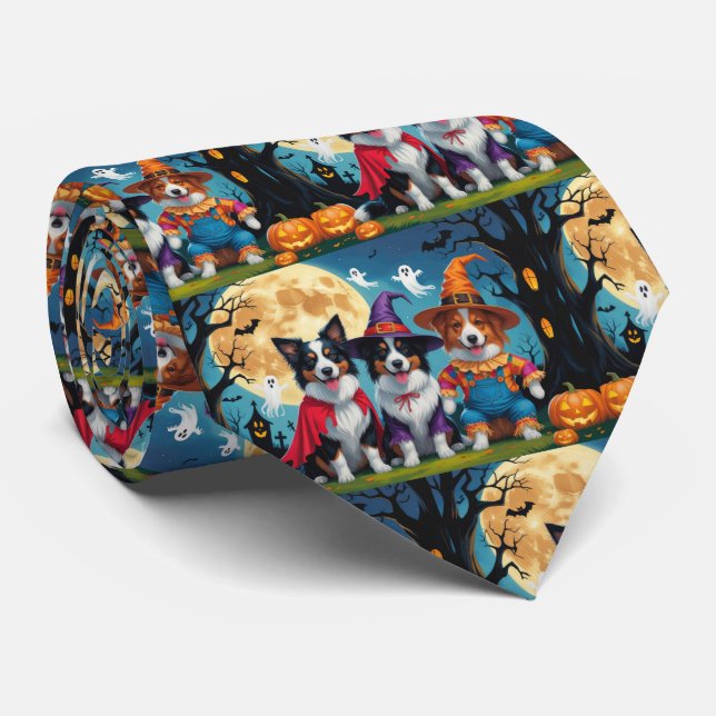 Corbata Borde Collies Perros Calabaza Halloween Funny (Enrollado)