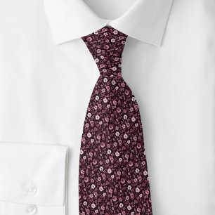 Corbata Bordeaux Flores Pequeñas