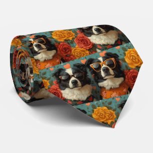 Corbata Border Collie con rosas del corazón día de San Val