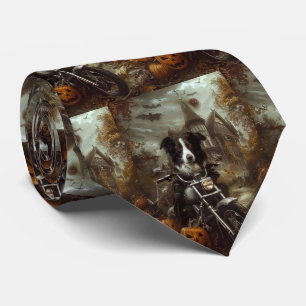 Corbata Border Collie montando motocicleta Halloween aterr