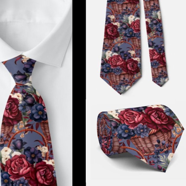 Corbata Borgoña Azul Periwinkle Rubor Rosa Floral (Subido por el creador)