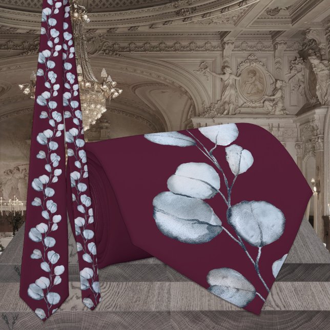 Corbata Borgoña Raspberry Dusty Blue Eucalyptus Boda (Subido por el creador)