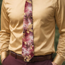 Borgoña y Purpurina de oro floral Agate Neck Tie