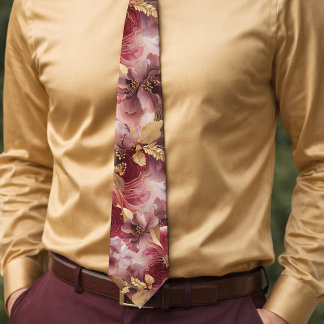 Corbata Borgoña y Purpurina de oro floral Agate Neck Tie