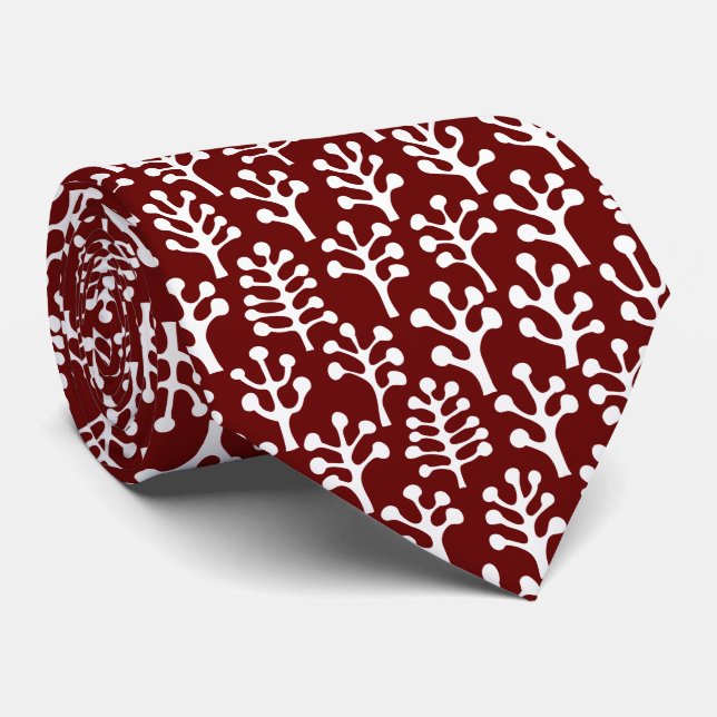 Corbata Bosque 230823 - Blanco sobre Rojo Oscuro (Enrollado)