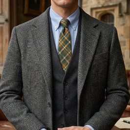 Corbata Bosque Antiguo Plaid de Tartán Verde Naranja Oxida