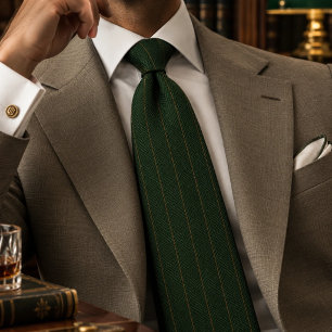 Corbata Bosque Antiguo Verde Dinero Herringbone Pinstripe