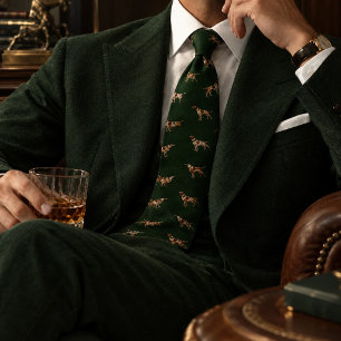 Corbata Bosque Antiguo Verde Herringbone Pointer Perro Din