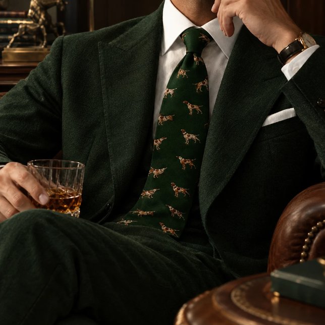 Corbata Bosque Antiguo Verde Herringbone Pointer Perro Din (Subido por el creador)