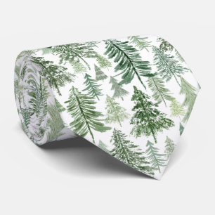 Corbata Bosque de árboles de Navidad en verde sobre blanco
