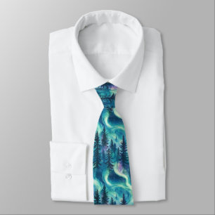 Corbata Bosque de pinos vibrante Aurora Boreal cielo noctu