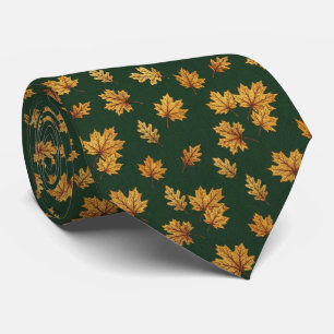 Corbata Bosque Verde y Hoja de Arce Dorada Elegante Otoño