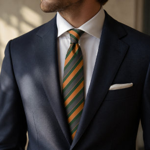 Corbata Bosque Verde y Rayas Diagonales Naranja Quemada