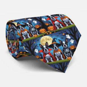 Corbata Boston Terrier Dogs Calabaza Halloween Funny