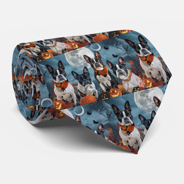 Corbata boston terrier Halloween Spooky (Enrollado)