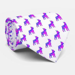Corbata Boston Terrier Perro Silueta RosaAzul Cuello Blanc