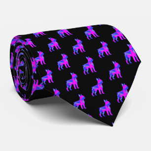 Corbata Boston Terrier Perro Silueta RosaAzul Cuello Negro
