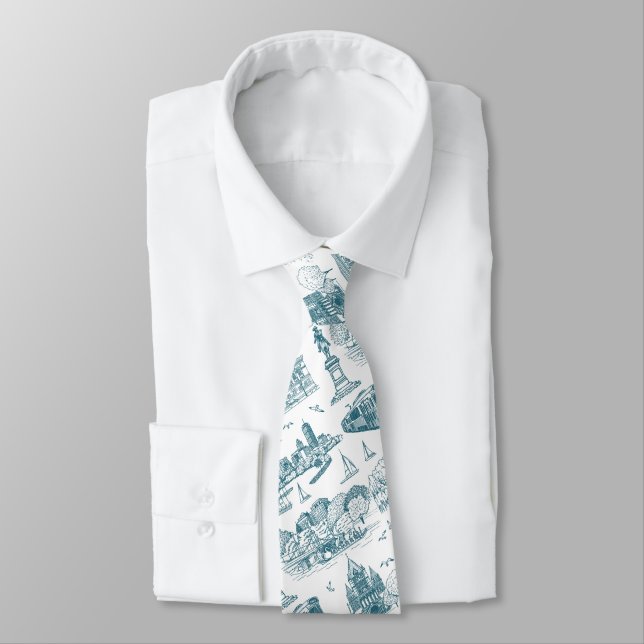 Corbata Boston Toile (Ed. Aniversario) Azul/Blanco (Atado)