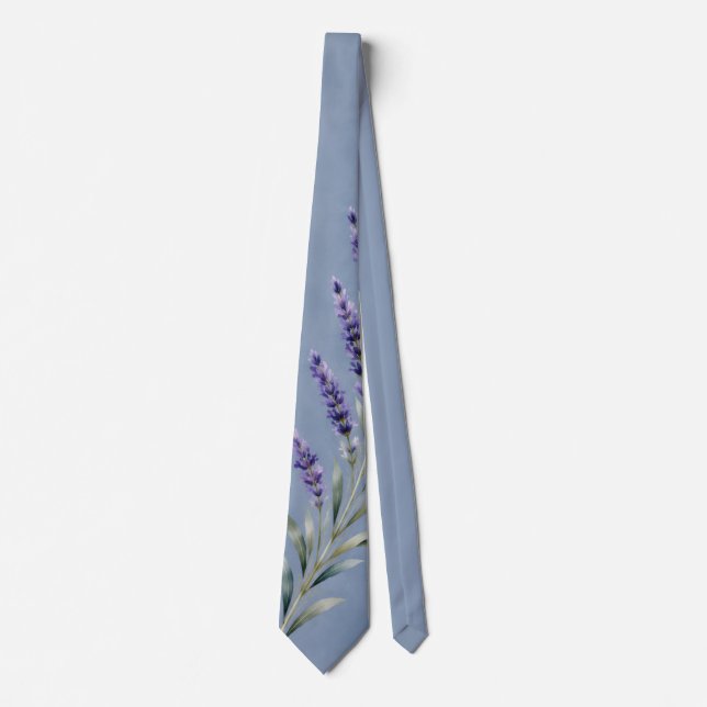 Corbata botánica azul lavanda acuarela (Anverso)