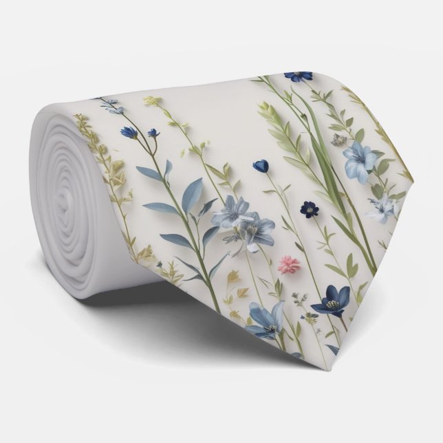 Corbata Botánica de Prado de Flores Silvestres (Enrollado)