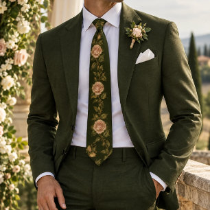 Corbata botánica de vid de rosa de tono rosa oliva