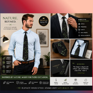 Corbata Botánica Verde Negra Elegante Hoja Estil