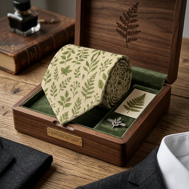 Corbata Botanical Sage Green Leaves (Subido por el creador)