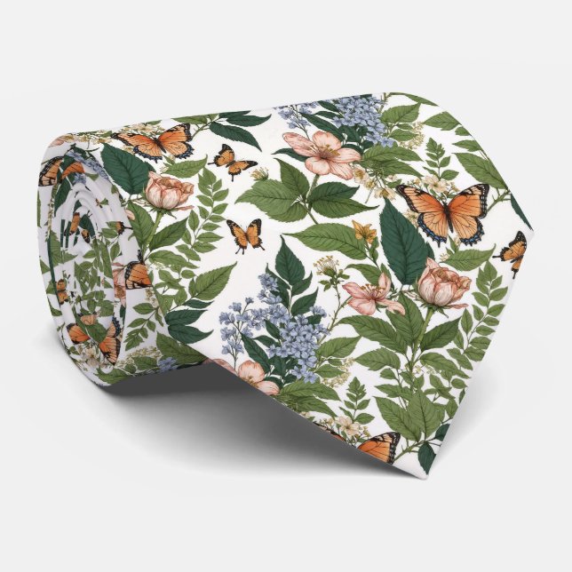 Corbata Botánicas Artísticas Mariposas Flores Floral  (Enrollado)