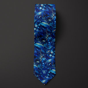 Corbata Botánico Azul Cobalto Ornamentado