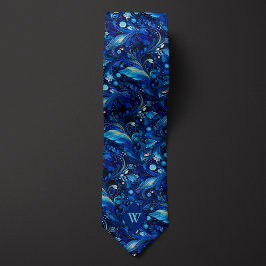 Corbata Botánico Azul Cobalto Ornamentado