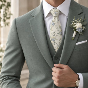 Corbata Botánico de Boda Marfil Azul Salvia