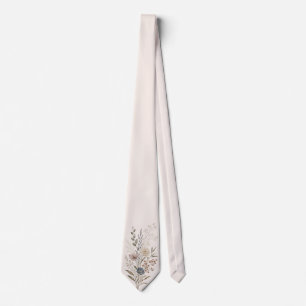 Corbata Botánico de flores silvestres estilo bordado marfi