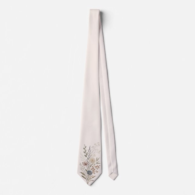 Corbata Botánico de flores silvestres estilo bordado marfi (Anverso)