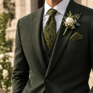 Corbata Botánico de Vid de Hoja de Oro Verde Oliva