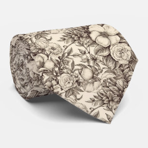 Corbata Botánico Sepia Elegante con Florales en Capas