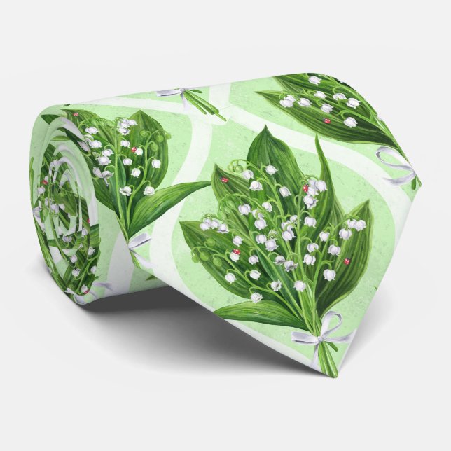 Corbata Bouquet de flores de lirio del valle sobre verde (Enrollado)