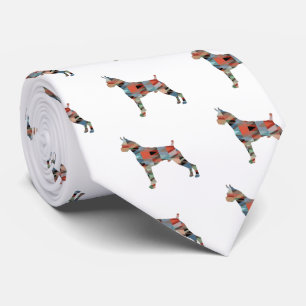 Corbata Boxer Dog Acuarela Patrón Geométrico Silueta