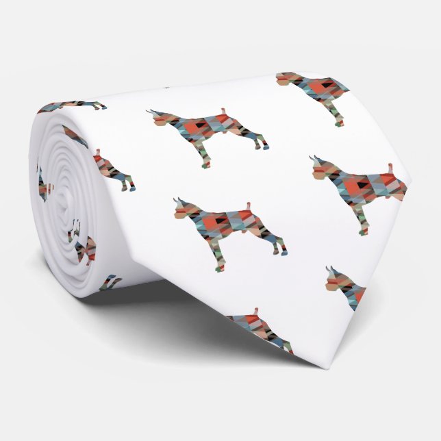 Corbata Boxer Dog Acuarela Patrón Geométrico Silueta (Enrollado)