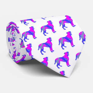 Corbata Boxer Dog Cute Silueta Rosa Blanco