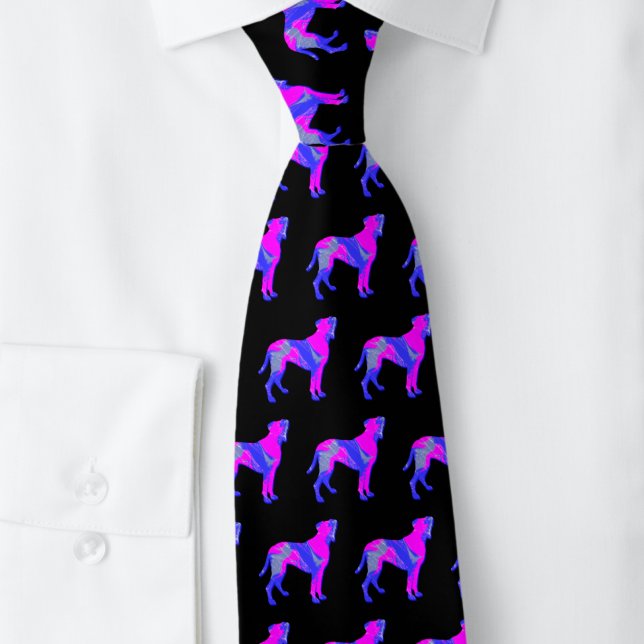 Corbata Boxer Dog Cute Silueta Rosa Negro (Boxer dog pink and blue pattern silhouette black tie )