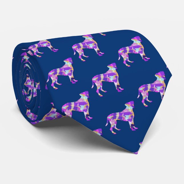 Corbata Boxer Dog Silhouette Púrpura Cuello Azul (Enrollado)