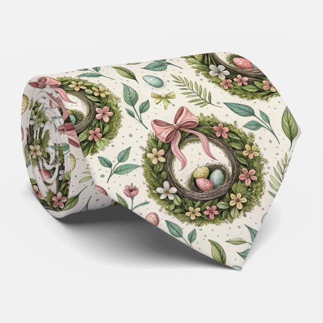 Corbata Boxwood Easter Wreath Pink Bow with Egg (Enrollado)