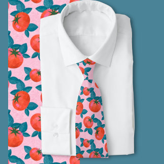 Corbata Bright Pink Tomato Pattern Botanical Fashion 