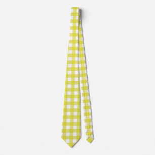 Corbata Brillante Gingham amarillo Neón en Blanco Crisp