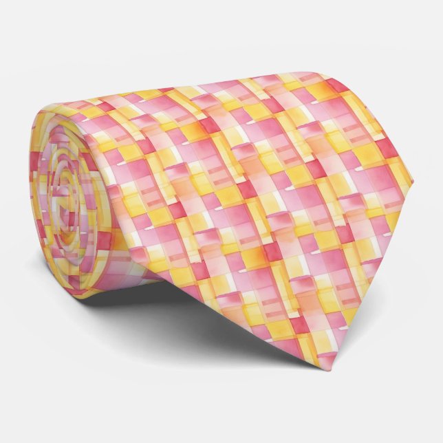 Corbata Brillante Tejido Geométrico "Lemonada Rosa" Resume (Enrollado)